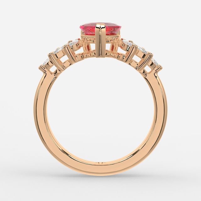 1.00ct Lab Grown Heart Ruby Anastasia Rose Gold Cluster Engagement Ring
