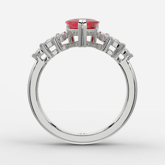 1.00ct Lab Grown Heart Ruby Anastasia White Gold Cluster Engagement Ring
