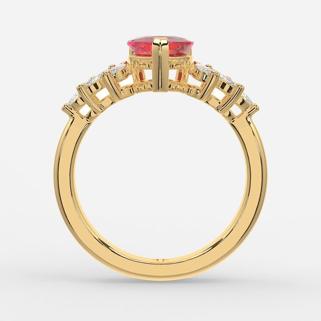 1.00ct Lab Grown Heart Ruby Anastasia Yellow Gold Cluster Engagement Ring