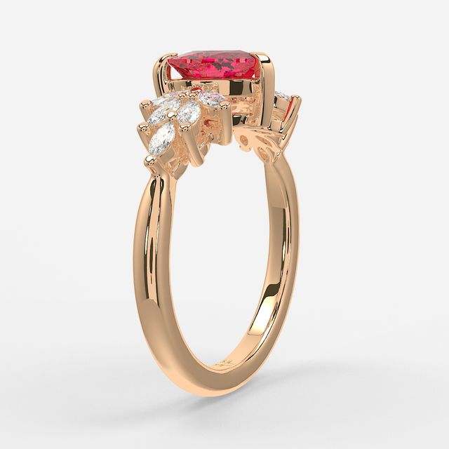 1.00ct Lab Grown Heart Ruby Anastasia Rose Gold Cluster Engagement Ring