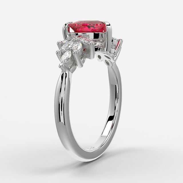 1.00ct Lab Grown Heart Ruby Anastasia White Gold Cluster Engagement Ring