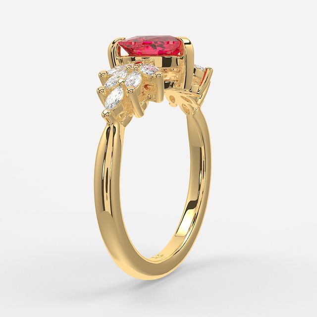 1.00ct Lab Grown Heart Ruby Anastasia Yellow Gold Cluster Engagement Ring