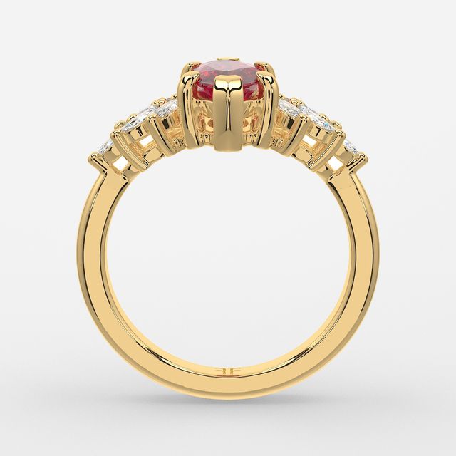 1.00ct Lab Grown Marquise Ruby Anastasia Yellow Gold Cluster Engagement Ring
