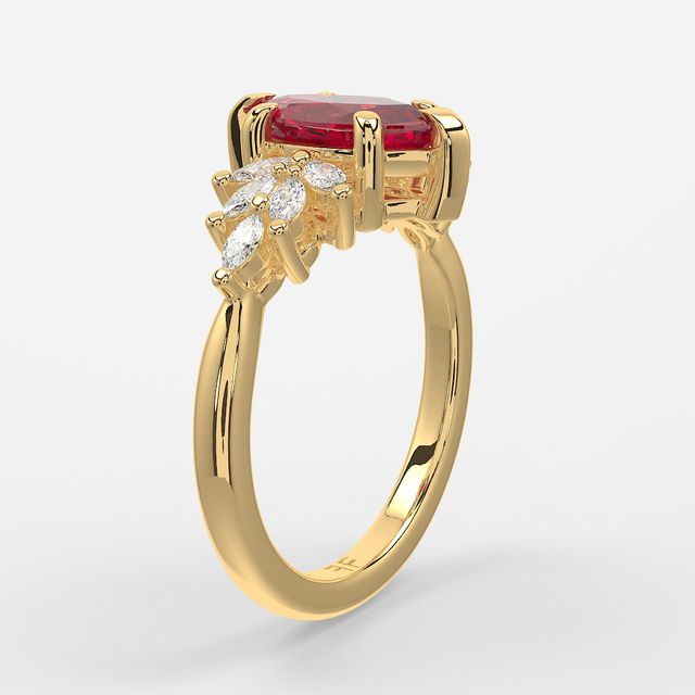 1.00ct Lab Grown Marquise Ruby Anastasia Yellow Gold Cluster Engagement Ring