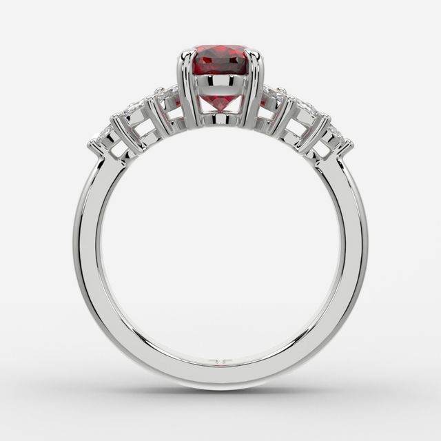 1.00ct Lab Grown Oval Ruby Anastasia White Gold Cluster Engagement Ring