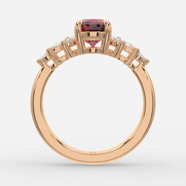 1.00ct Lab Grown Oval Ruby Anastasia Rose Gold Cluster Engagement Ring