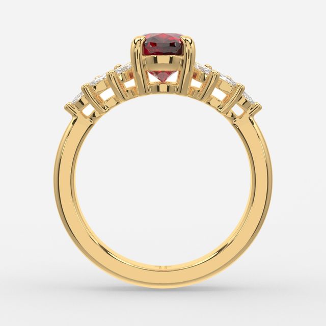 1.00ct Lab Grown Oval Ruby Anastasia Yellow Gold Cluster Engagement Ring