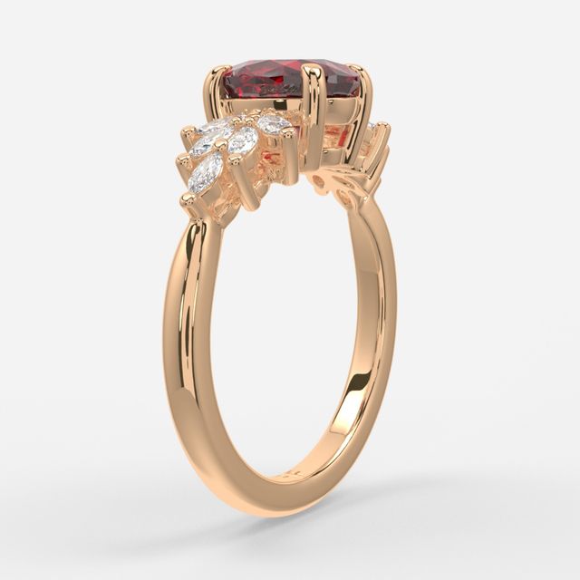 1.00ct Lab Grown Oval Ruby Anastasia Rose Gold Cluster Engagement Ring