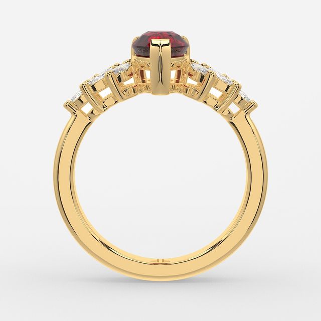 1.00ct Lab Grown Pear Ruby Anastasia Yellow Gold Cluster Engagement Ring