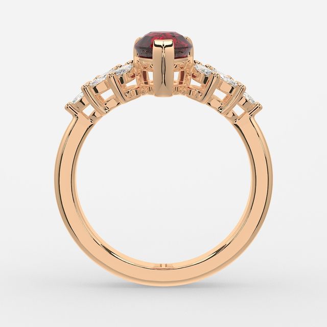 1.00ct Lab Grown Pear Ruby Anastasia Rose Gold Cluster Engagement Ring