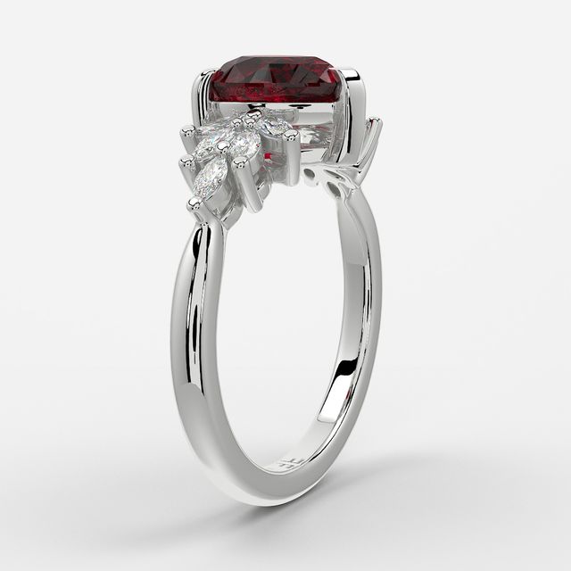 1.00ct Lab Grown Pear Ruby Anastasia White Gold Cluster Engagement Ring