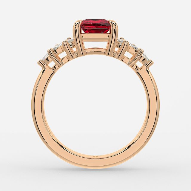 1.00ct Lab Grown Princess Ruby Anastasia Rose Gold Cluster Engagement Ring
