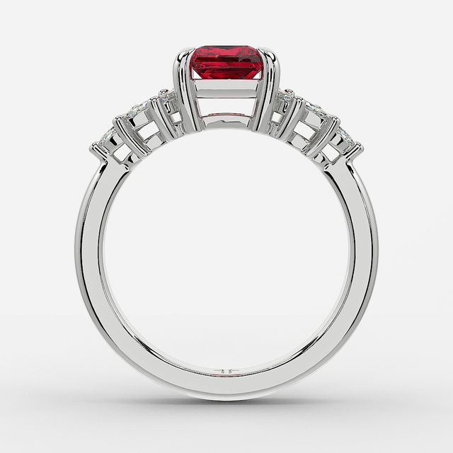 1.00ct Lab Grown Princess Ruby Anastasia White Gold Cluster Engagement Ring