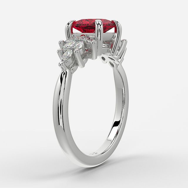 1.00ct Lab Grown Princess Ruby Anastasia White Gold Cluster Engagement Ring