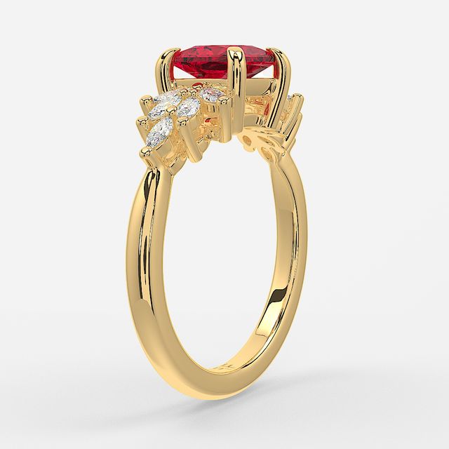 1.00ct Lab Grown Princess Ruby Anastasia Yellow Gold Cluster Engagement Ring