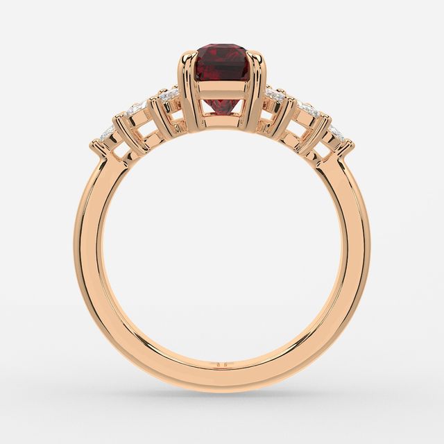 1.00ct Lab Grown Radiant Ruby Anastasia Rose Gold Cluster Engagement Ring
