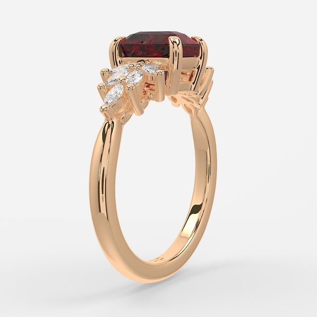 1.00ct Lab Grown Radiant Ruby Anastasia Rose Gold Cluster Engagement Ring