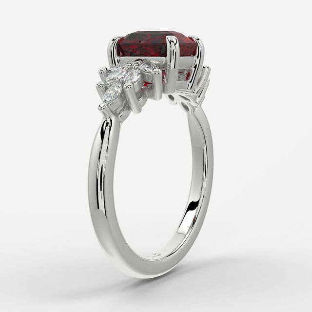 1.00ct Lab Grown Radiant Ruby Anastasia White Gold Cluster Engagement Ring