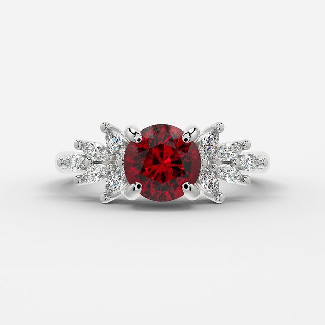 1.00ct Lab Grown Round Ruby Anastasia Platinum Cluster Engagement Ring
