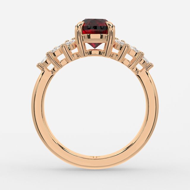 1.00ct Lab Grown Round Ruby Anastasia Rose Gold Cluster Engagement Ring
