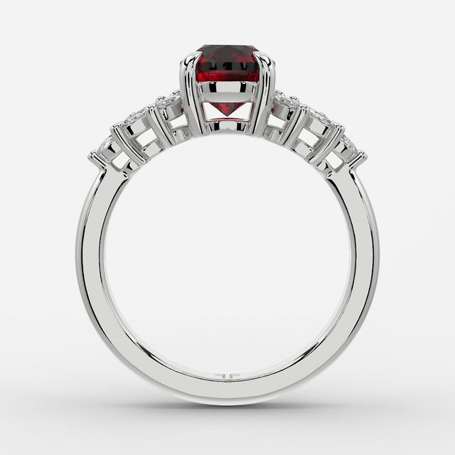 1.00ct Lab Grown Round Ruby Anastasia Platinum Cluster Engagement Ring