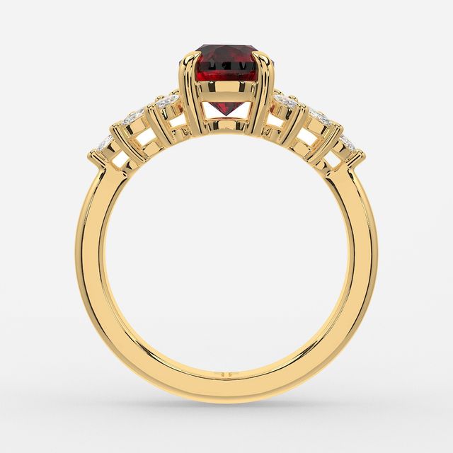 1.00ct Lab Grown Round Ruby Anastasia Yellow Gold Cluster Engagement Ring