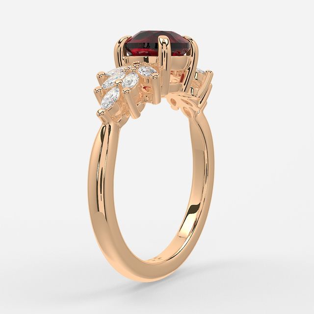 1.00ct Lab Grown Round Ruby Anastasia Rose Gold Cluster Engagement Ring