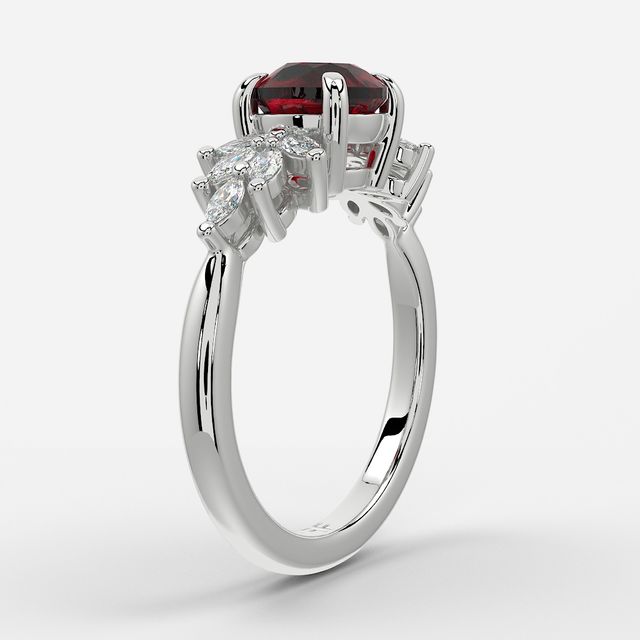 1.00ct Lab Grown Round Ruby Anastasia Platinum Cluster Engagement Ring