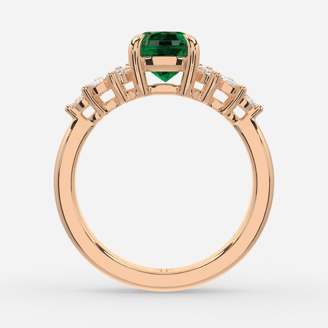 1.00ct Lab Grown Cushion Green Emerald Anastasia Rose Gold Cluster Engagement Ring