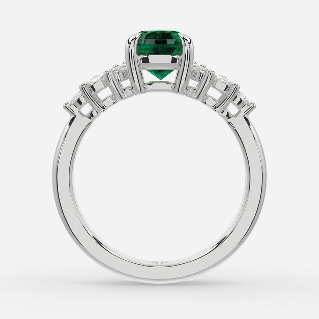 1.00ct Lab Grown Cushion Green Emerald Anastasia White Gold Cluster Engagement Ring