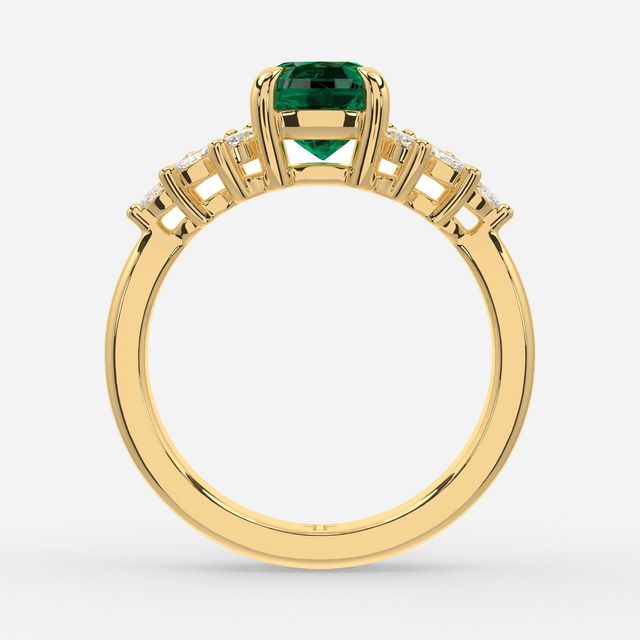 1.00ct Lab Grown Cushion Green Emerald Anastasia Yellow Gold Cluster Engagement Ring