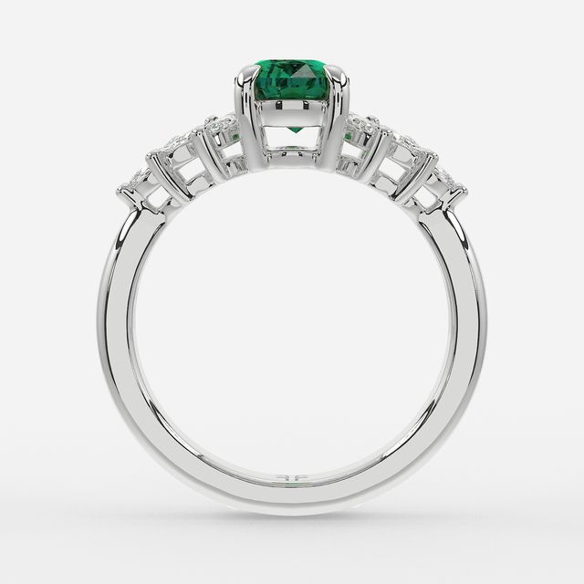 1.00ct Lab Grown Oval Green Emerald Anastasia Platinum Cluster Engagement Ring