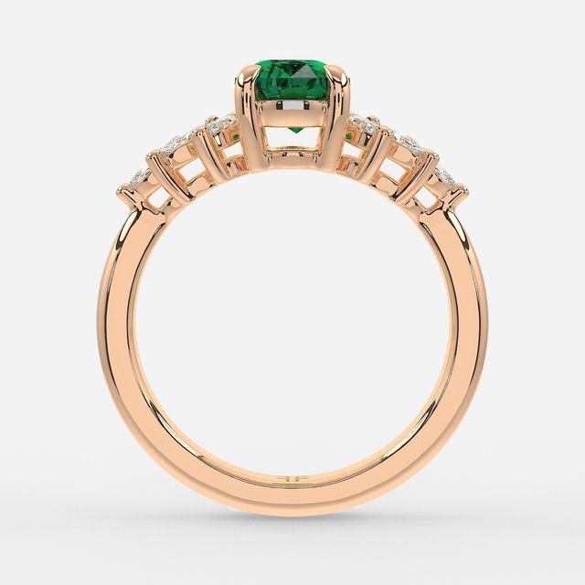 1.00ct Lab Grown Oval Green Emerald Anastasia Rose Gold Cluster Engagement Ring