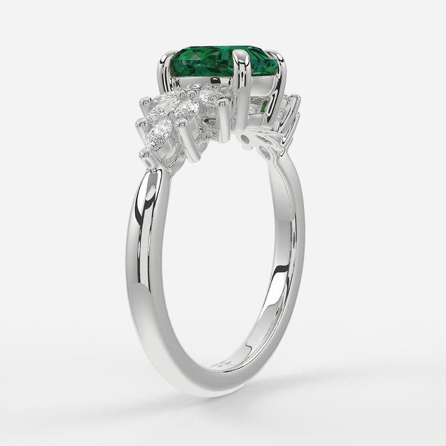 1.00ct Lab Grown Oval Green Emerald Anastasia Platinum Cluster Engagement Ring