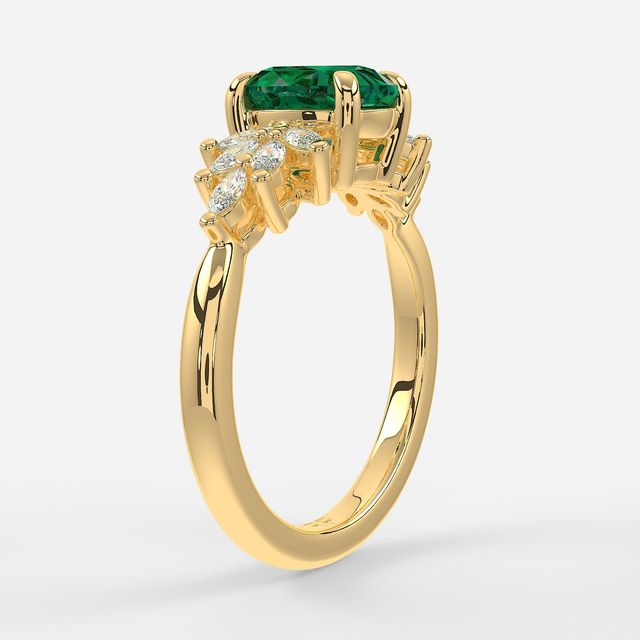 1.00ct Lab Grown Oval Green Emerald Anastasia Yellow Gold Cluster Engagement Ring