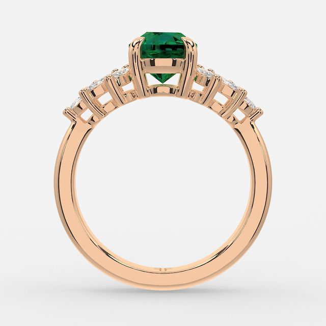 1.00ct Lab Grown Round Green Emerald Anastasia Rose Gold Cluster Engagement Ring
