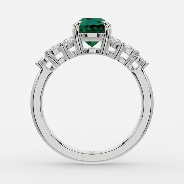 1.00ct Lab Grown Round Green Emerald Anastasia Platinum Cluster Engagement Ring