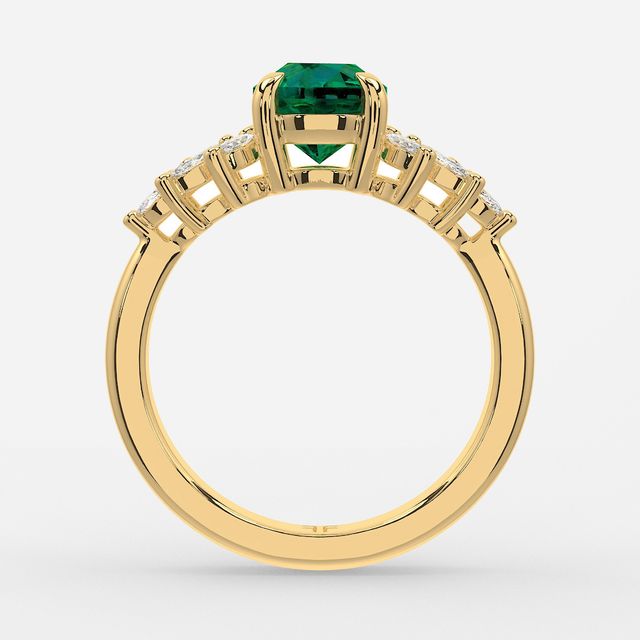1.00ct Lab Grown Round Green Emerald Anastasia Yellow Gold Cluster Engagement Ring