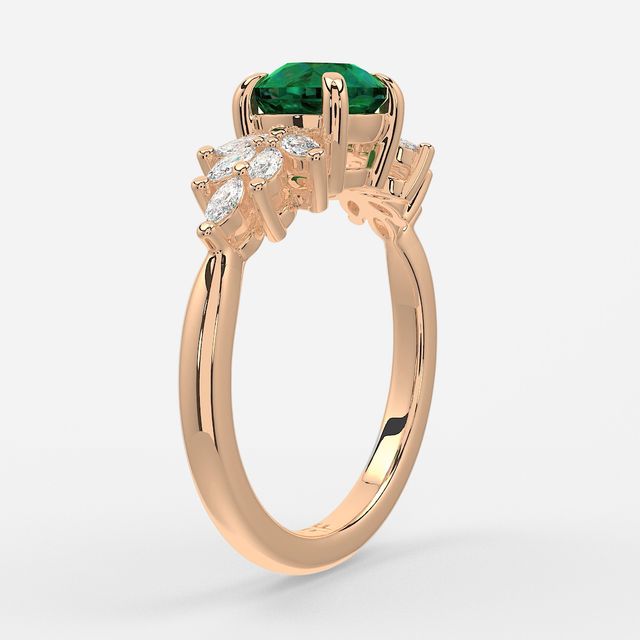 1.00ct Lab Grown Round Green Emerald Anastasia Rose Gold Cluster Engagement Ring
