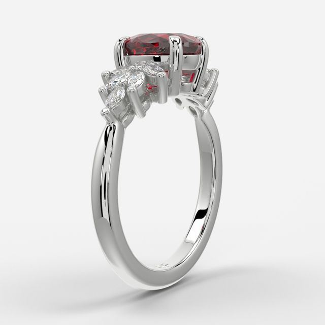 1.00ct Lab Grown Oval Ruby Anastasia White Gold Cluster Engagement Ring