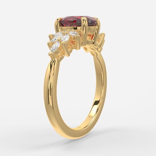 1.00ct Lab Grown Oval Ruby Anastasia Yellow Gold Cluster Engagement Ring