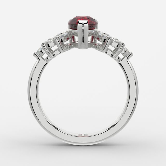 1.00ct Lab Grown Pear Ruby Anastasia White Gold Cluster Engagement Ring