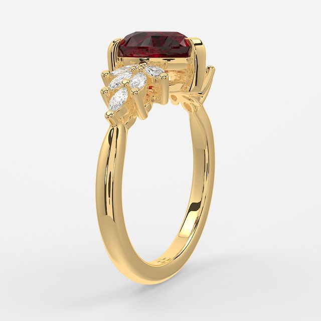 1.00ct Lab Grown Pear Ruby Anastasia Yellow Gold Cluster Engagement Ring