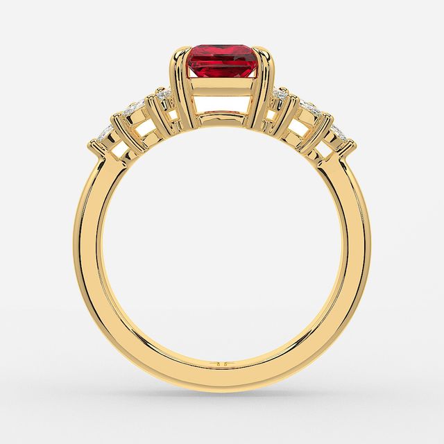 1.00ct Lab Grown Princess Ruby Anastasia Yellow Gold Cluster Engagement Ring