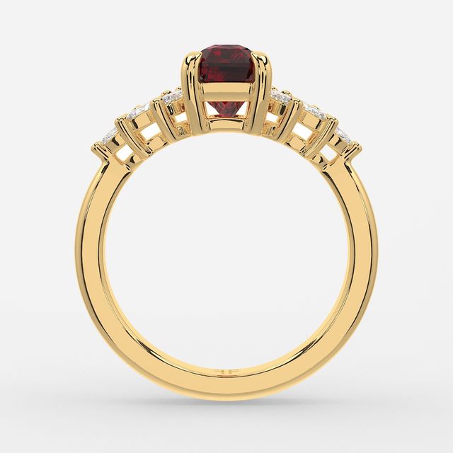 1.00ct Lab Grown Radiant Ruby Anastasia Yellow Gold Cluster Engagement Ring