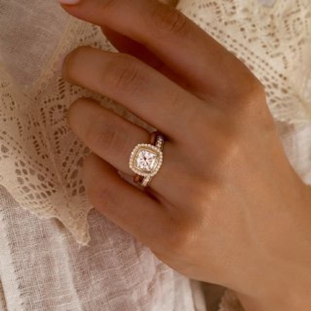 Lab grown Cushion Diamond Suri Yellow Gold Halo Engagement Ring-1.51ct