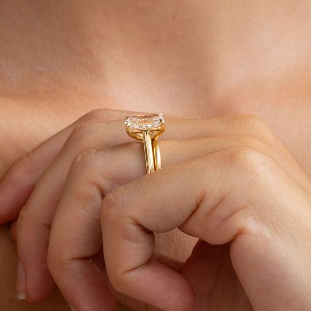 4.01ct Lab Diamond Elongated Cushion Engagement Ring in Yellow Gold Solitaire – Avery