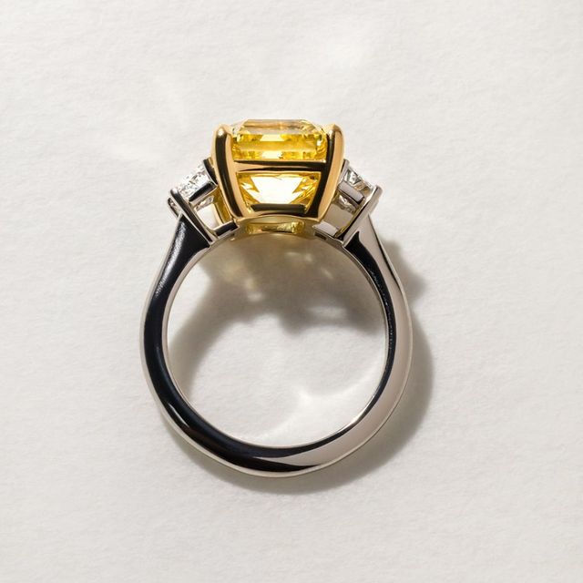 Square Emerald Yellow Diamond Trilogy Engagement Ring- 5.07ct