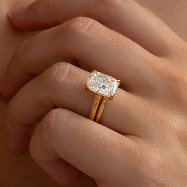 4.01ct Lab Diamond Elongated Cushion Engagement Ring in Yellow Gold Solitaire – Avery