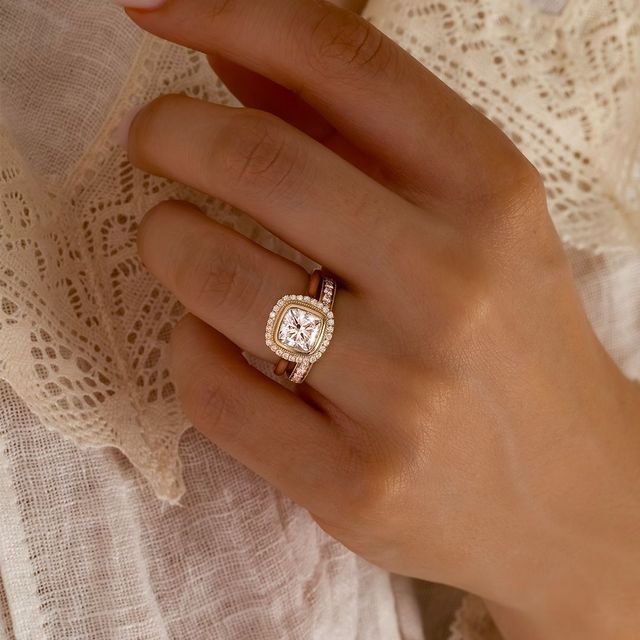 Lab grown Cushion Diamond Suri Yellow Gold Halo Engagement Ring-1.51ct